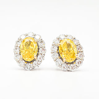 Oval Brilliant Cut 3.00 Carat Lab-Grown Diamonds Fancy Vivid Yellow Earrings | IGI Certified | 3.05 Gram 14K White and Yellow Gold End Date: 08/03/2026