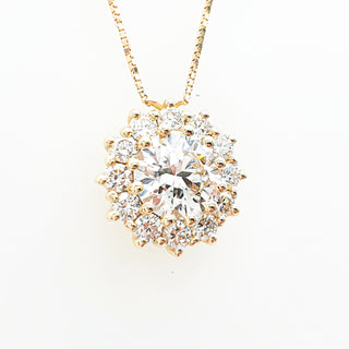 Necklace with Pendant 1.54 Carat Round Brilliant – Lab Grown Diamonds – 2.48 Gram 14K Yellow Gold – 12 Side Stones
