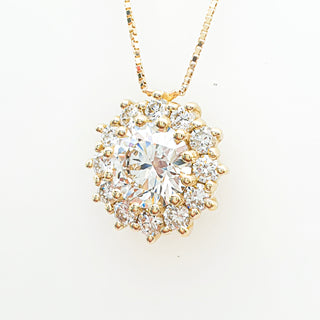 Necklace with Pendant 1.54 Carat Round Brilliant – Lab Grown Diamonds – 2.48 Gram 14K Yellow Gold – 12 Side Stones