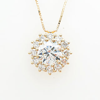 Necklace with Pendant 1.54 Carat Round Brilliant – Lab Grown Diamonds – 2.48 Gram 14K Yellow Gold – 12 Side Stones