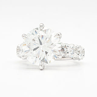 Round Brilliant Diamond Band With Hidden Halo 6 Prong Pavé Ring – Lab Grown Diamond – 14K/18K White Gold – 126 Side Stones