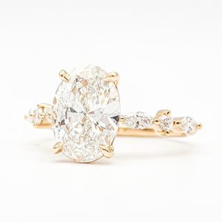 Oval Brilliant with Marquise Band Ring – Lab-Grown Diamond – 14K/18K Yellow Gold – 6 Side Stones
