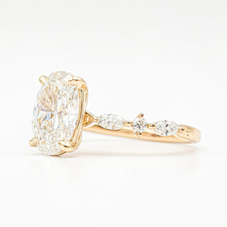Oval Brilliant with Marquise Band Ring – Lab-Grown Diamond – 14K/18K Yellow Gold – 6 Side Stones