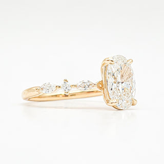 Oval Brilliant with Marquise Band Ring – Lab-Grown Diamond – 14K/18K Yellow Gold – 6 Side Stones