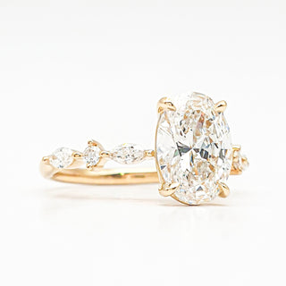 Oval Brilliant with Marquise Band Ring – Lab-Grown Diamond – 14K/18K Yellow Gold – 6 Side Stones