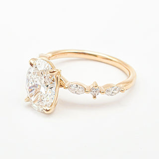 Oval Brilliant with Marquise Band Ring – Lab-Grown Diamond – 14K/18K Yellow Gold – 6 Side Stones