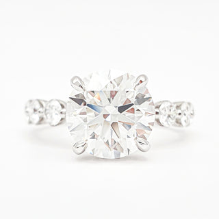 Round Brilliant Pavé Ring – Lab Grown Diamond – 14K/18K White Gold – 30 Side Stones