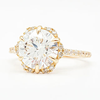 Round Brilliant Flower Pavé Ring – Lab Grown Diamond – 14K/18K  Yellow Gold – 32 Side Stones