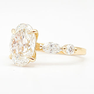 Oval Brilliant with Marquise Band Ring – Lab-Grown Diamond – 14K/18K Yellow Gold – 4 Side Stones