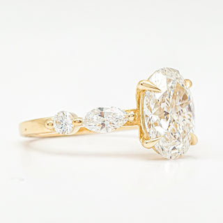 Oval Brilliant with Marquise Band Ring – Lab-Grown Diamond – 14K/18K Yellow Gold – 4 Side Stones