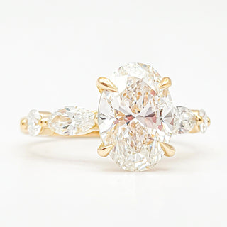 Oval Brilliant with Marquise Band Ring – Lab-Grown Diamond – 14K/18K Yellow Gold – 4 Side Stones