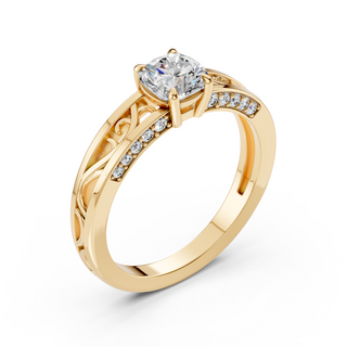 Ophelia cushion-cut lab-grown diamond ring in yellow gold, three-quarter angle view