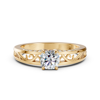 Ophelia cushion-cut lab-grown diamond engagement ring in 14K yellow gold, close-up front view