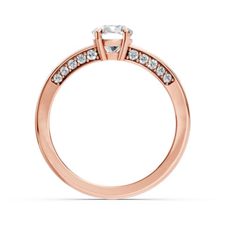 Cushion Engagement Ring – Lab Grown Diamond – 14K/18K Rose Gold – 20 Side Stones
