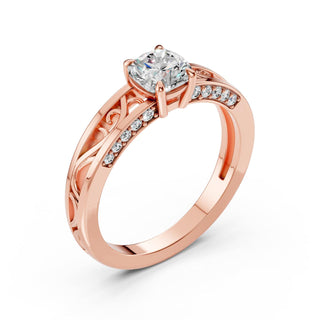 Cushion Engagement Ring – Lab Grown Diamond – 14K/18K Rose Gold – 20 Side Stones