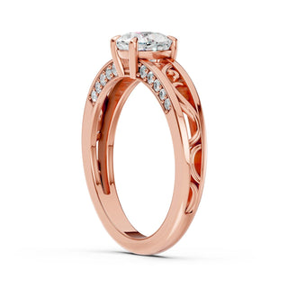 Cushion Engagement Ring – Lab Grown Diamond – 14K/18K Rose Gold – 20 Side Stones