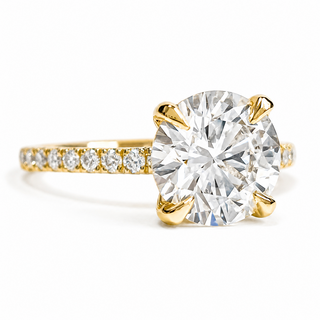 Round Brilliant Pavé Ring – Lab Grown Diamond – 14K/18K  Yellow Gold – 18 Side Stones