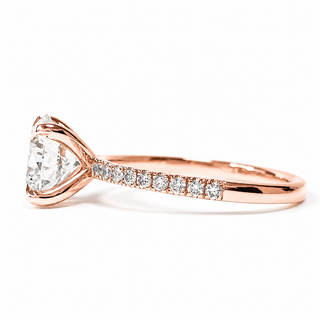 Round Brilliant Pavé Ring – Lab Grown Diamond – 14K/18K Rose Gold – 18 Side Stones