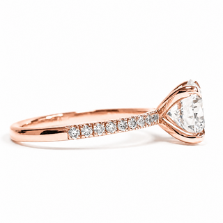 Round Brilliant Pavé Ring – Lab Grown Diamond – 14K/18K Rose Gold – 18 Side Stones