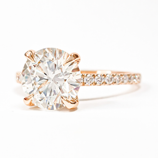 Round Brilliant Pavé Ring – Lab Grown Diamond – 14K/18K Rose Gold – 18 Side Stones