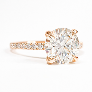 Round Brilliant Pavé Ring – Lab Grown Diamond – 14K/18K Rose Gold – 18 Side Stones