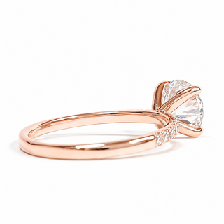 Round Brilliant Pavé Ring – Lab Grown Diamond – 14K/18K Rose Gold – 18 Side Stones