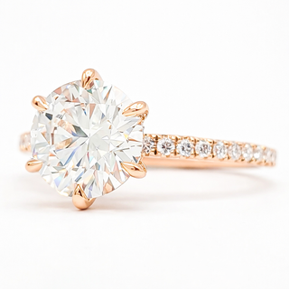 Round Brilliant 6 Prong Pavé Ring – Lab Grown Diamond – 14K/18K Rose Gold – 46 Side Stones